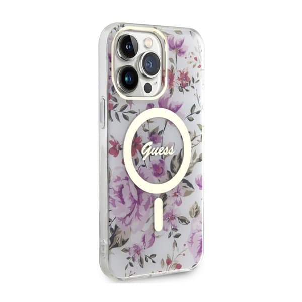 Guess Flower MagSafe - iPhone 14 Pro-cover (gennemsigtig)