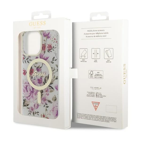 Guess Flower MagSafe - iPhone 14 Pro-cover (gennemsigtig)