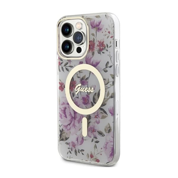 Guess Flower MagSafe - iPhone 14 Pro-cover (gennemsigtig)