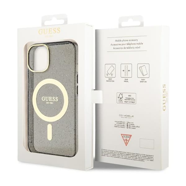 Guess Glitter Gold MagSafe - iPhone 14 Plus etui (sort)