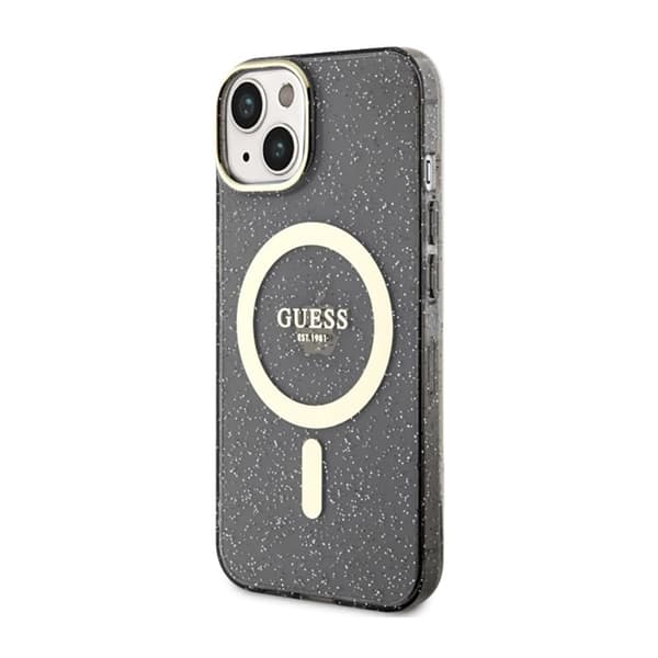 Guess Glitter Gold MagSafe - iPhone 14 Plus etui (sort)