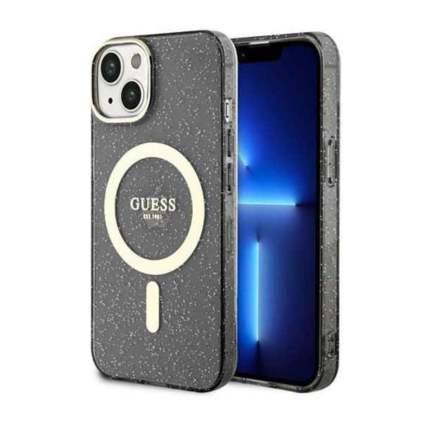 Guess Glitter Gold MagSafe - iPhone 14 Plus etui (sort)