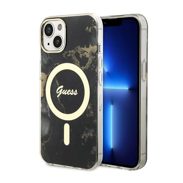 Guess Golden Marble MagSafe - iPhone 14 Plus etui (sort)