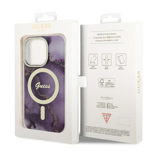Guess Golden Marble MagSafe - iPhone 14 Pro-cover (lilla)