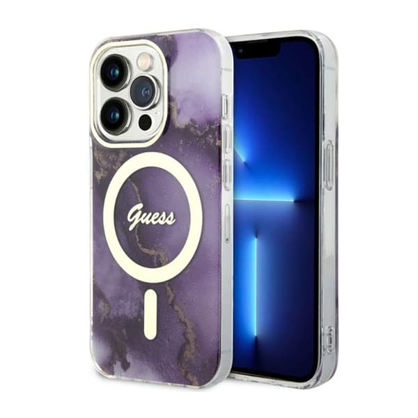 Guess Golden Marble MagSafe - iPhone 14 Pro-cover (lilla)