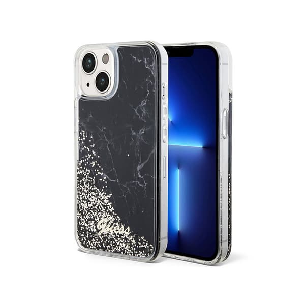 Guess Liquid Glitter Marble - iPhone 14-fodral (svart)