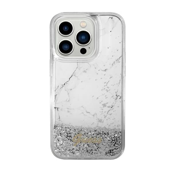 Guess Liquid Glitter Marble - iPhone 14 cover (hvid)