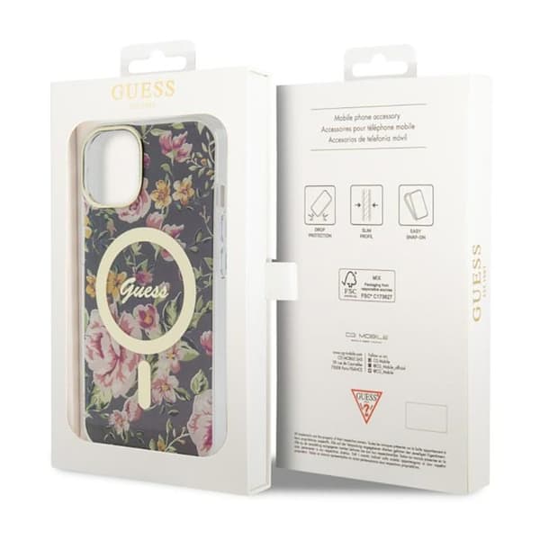 Guess Flower MagSafe - iPhone 14 etui (sort)