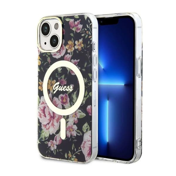 Guess Flower MagSafe - iPhone 14 etui (sort)
