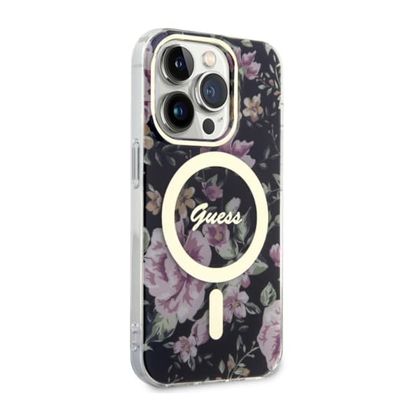 Guess Flower MagSafe - iPhone 14 Pro-etui (sort)