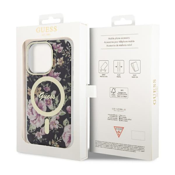 Guess Flower MagSafe - iPhone 14 Pro-etui (sort)