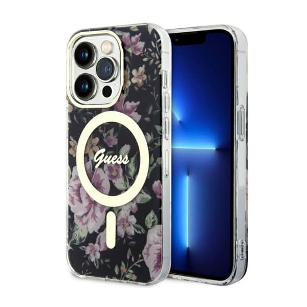Guess Flower MagSafe - iPhone 14 Pro-etui (sort)