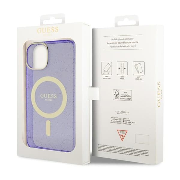 Guess Glitter Gold MagSafe - iPhone 14 cover (lilla)