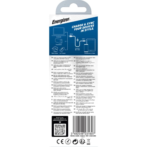 Energizer Ultimate - USB-A til USB-C-forbindelseskabel 2m (rød)