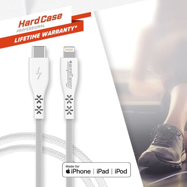 Energizer HardCase - USB-C til Lightning-forbindelseskabel MFi-certificeret 1,2 m (hvid) livstidsgaranti