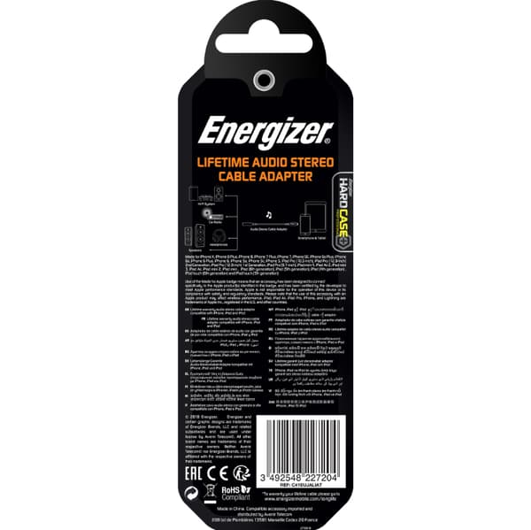 Energizer HardCase - Lightning til 3,5 mm jack-lydadapter MFi-certificeret 11 cm EU (hvid) livstidsgaranti