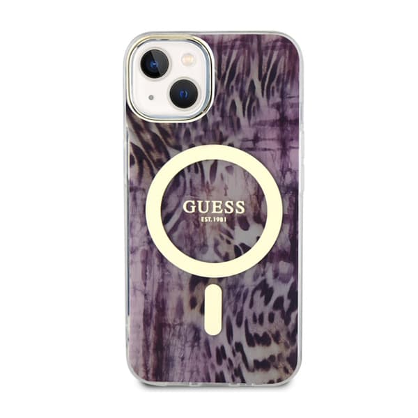 Guess Leopard MagSafe - iPhone 14-fodral (rosa)