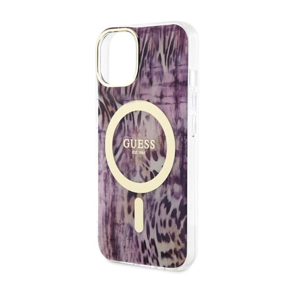 Guess Leopard MagSafe - iPhone 14-fodral (rosa)