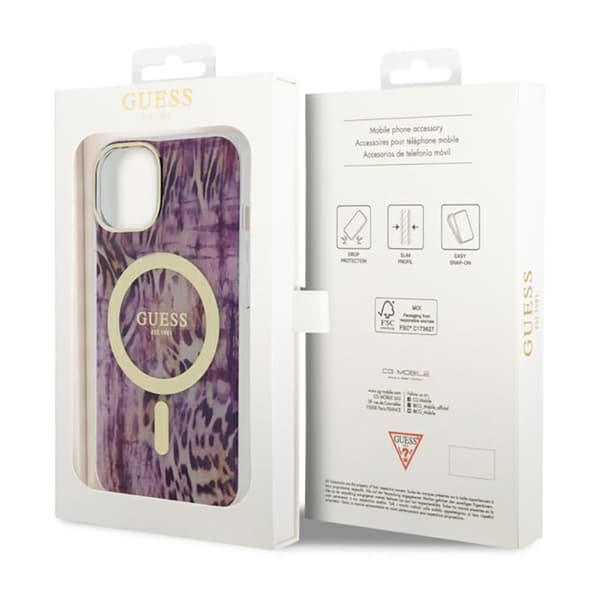 Guess Leopard MagSafe - iPhone 14-fodral (rosa)