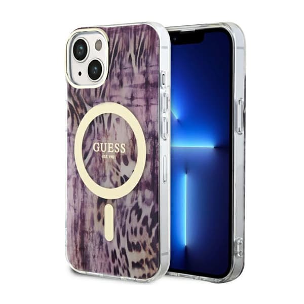 Guess Leopard MagSafe - iPhone 14-fodral (rosa)