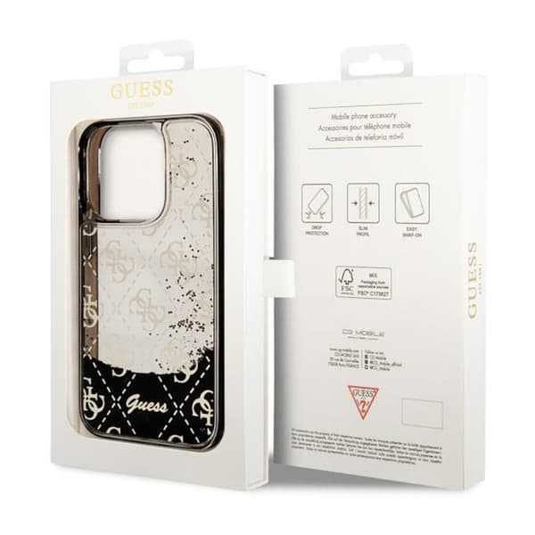 Guess Liquid Glitter Transculent 4G - iPhone 14 Pro-fodral (svart)
