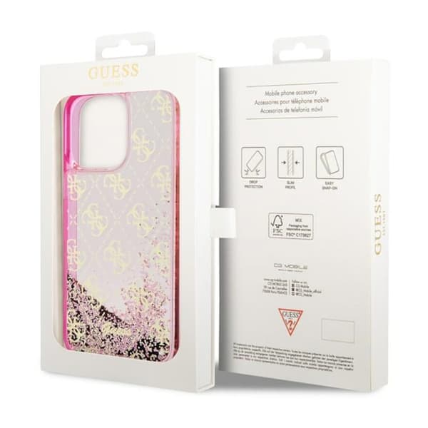 Guess Liquid Glitter Transculent 4G - iPhone 14 Pro-cover (Pink)