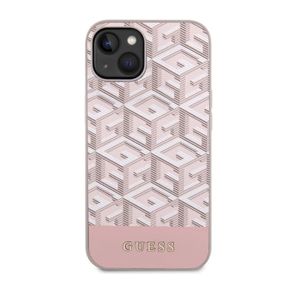 Guess GCube Stripes MagSafe - iPhone 14 -kotelo (vaaleanpunainen)