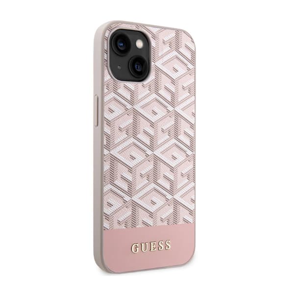 Guess GCube Stripes MagSafe - iPhone 14 -kotelo (vaaleanpunainen)