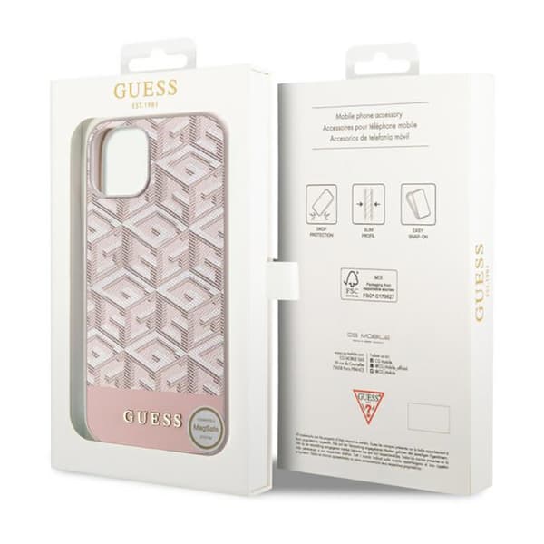 Guess GCube Stripes MagSafe - iPhone 14 -kotelo (vaaleanpunainen)