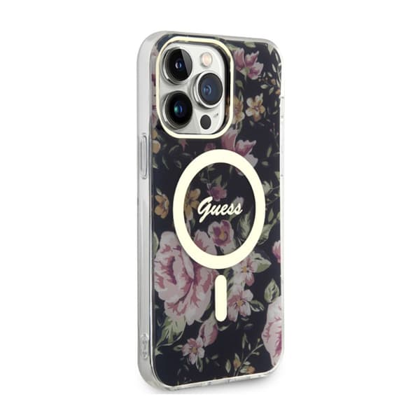 Guess Flower MagSafe - iPhone 14 Pro Max -kotelo (musta)