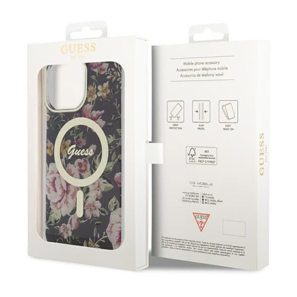 Guess Flower MagSafe - iPhone 14 Pro Max -kotelo (musta)