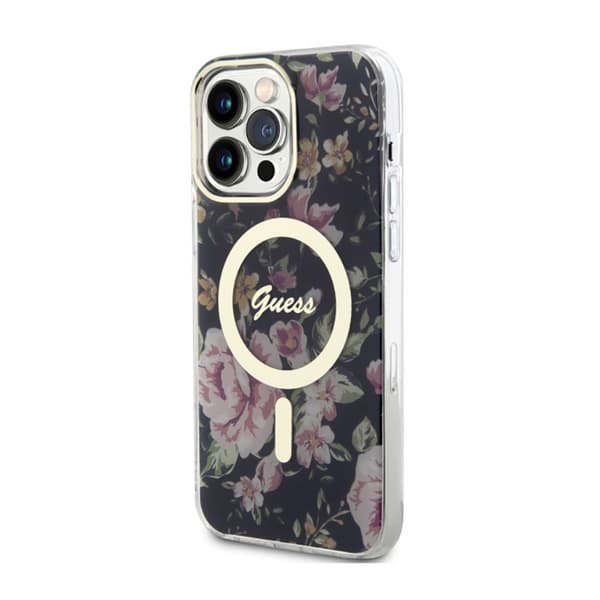 Guess Flower MagSafe - iPhone 14 Pro Max -kotelo (musta)