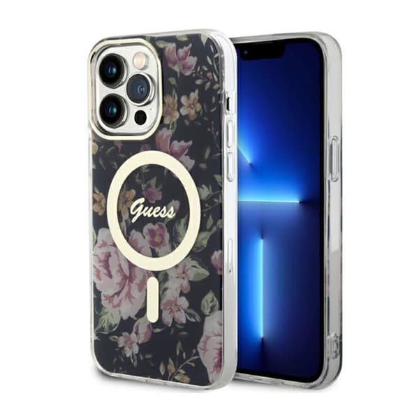 Guess Flower MagSafe - iPhone 14 Pro Max -kotelo (musta)