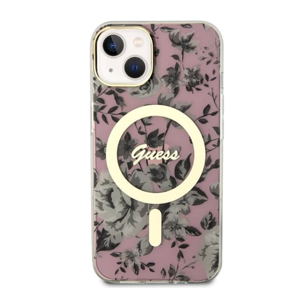 Guess Flower MagSafe - iPhone 14 Plus-fodral (rosa)