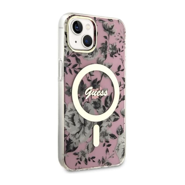 Guess Flower MagSafe - iPhone 14 Plus-fodral (rosa)