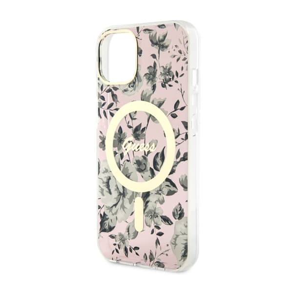 Guess Flower MagSafe - iPhone 14 Plus-fodral (rosa)