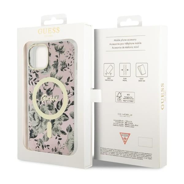 Guess Flower MagSafe - iPhone 14 Plus-fodral (rosa)