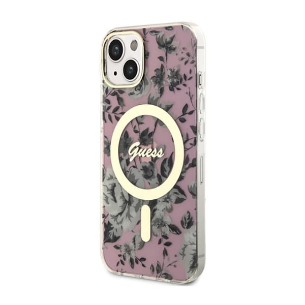Guess Flower MagSafe - iPhone 14 Plus-fodral (rosa)