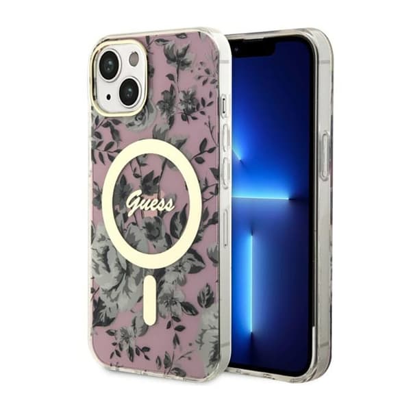 Guess Flower MagSafe - iPhone 14 Plus-fodral (rosa)