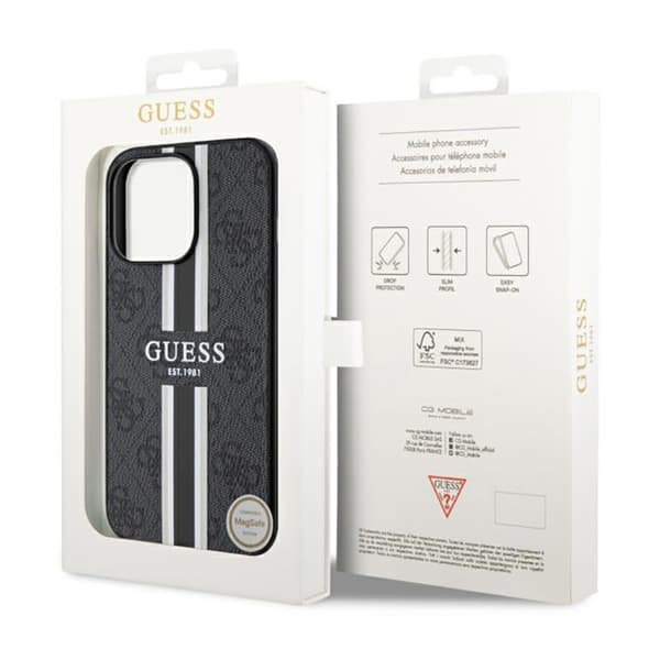 Guess 4G Printed Stripes MagSafe - iPhone 13 Pro -kotelo (musta)
