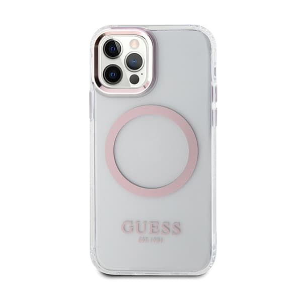 Guess Metal Outline MagSafe - iPhone 12 / iPhone 12 Pro-cover (Klar / Pink)