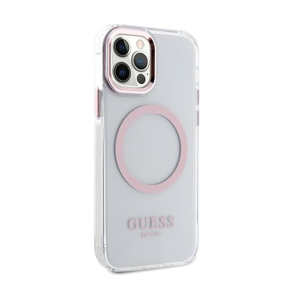Guess Metal Outline MagSafe - iPhone 12 / iPhone 12 Pro-cover (Klar / Pink)
