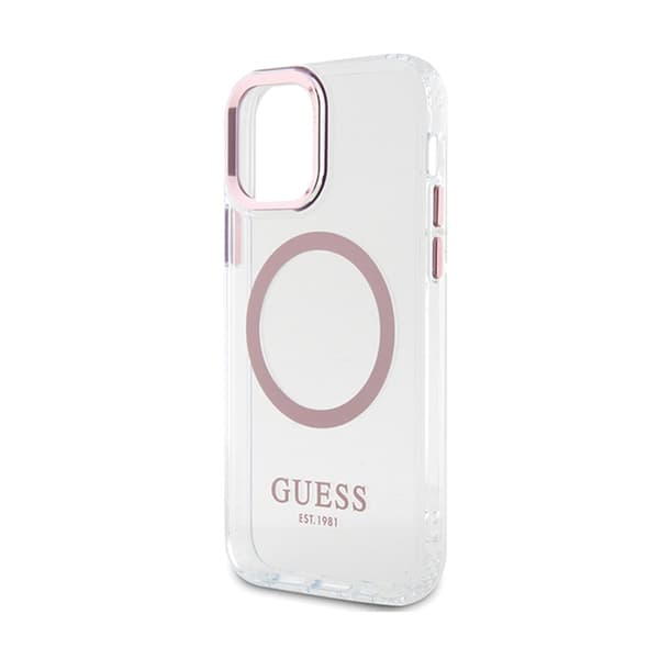 Guess Metal Outline MagSafe - iPhone 12 / iPhone 12 Pro-cover (Klar / Pink)