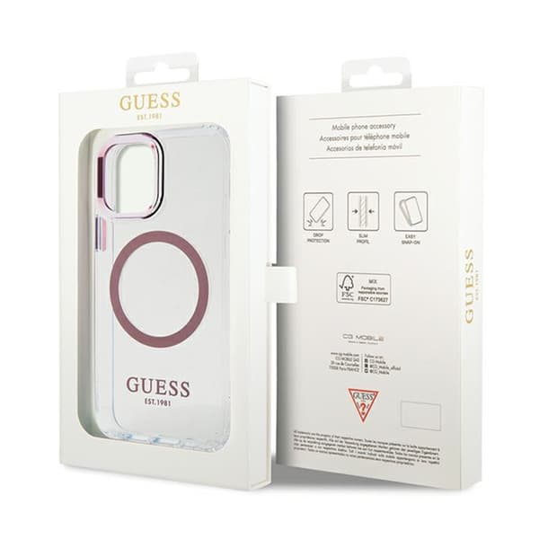 Guess Metal Outline MagSafe - iPhone 12 / iPhone 12 Pro-cover (Klar / Pink)