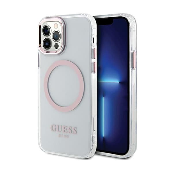 Guess Metal Outline MagSafe - iPhone 12 / iPhone 12 Pro-cover (Klar / Pink)
