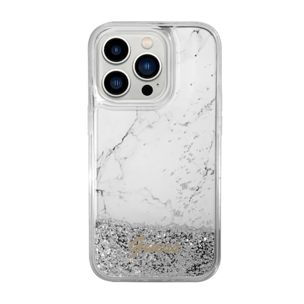 Guess Liquid Glitter Marble - iPhone 14 Pro-cover (hvid)