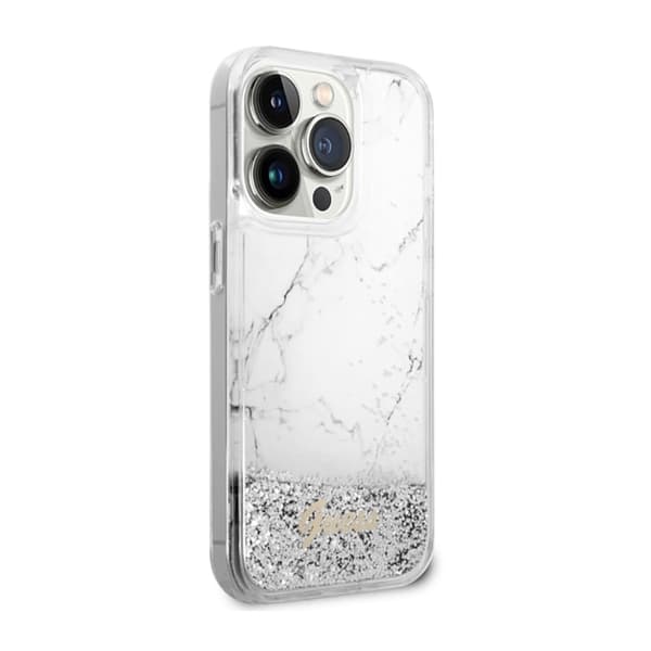 Guess Liquid Glitter Marble - iPhone 14 Pro-cover (hvid)