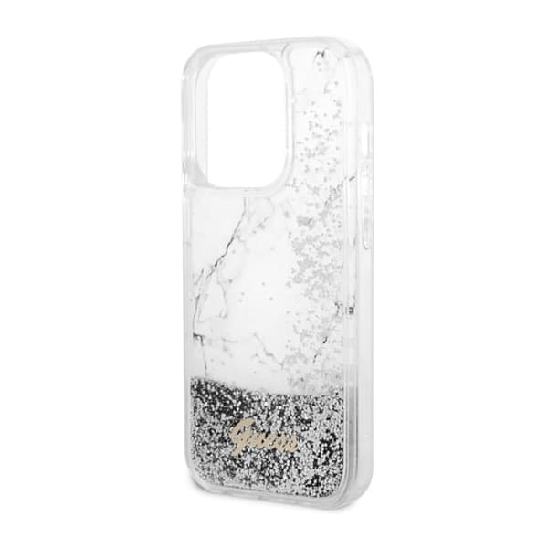 Guess Liquid Glitter Marble - iPhone 14 Pro-cover (hvid)