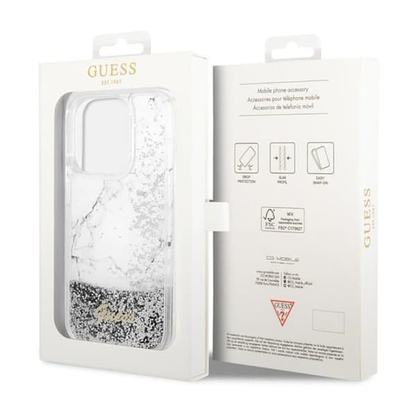 Guess Liquid Glitter Marble - iPhone 14 Pro-cover (hvid)