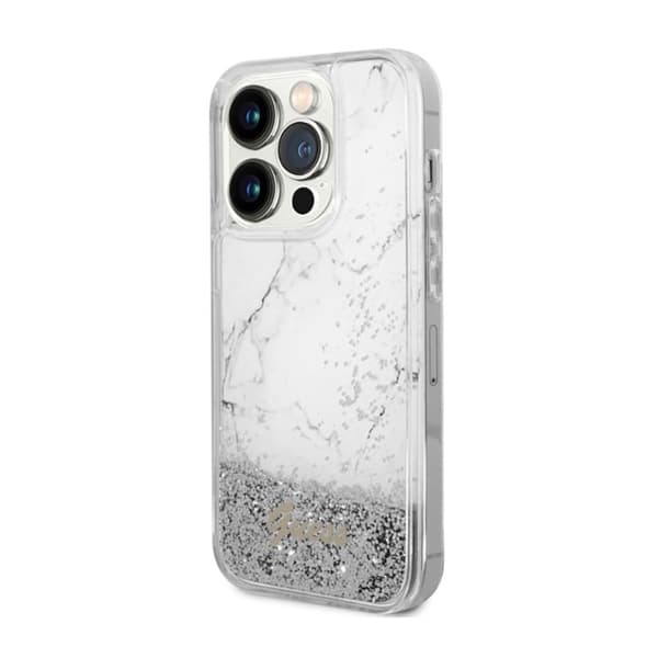 Guess Liquid Glitter Marble - iPhone 14 Pro-cover (hvid)